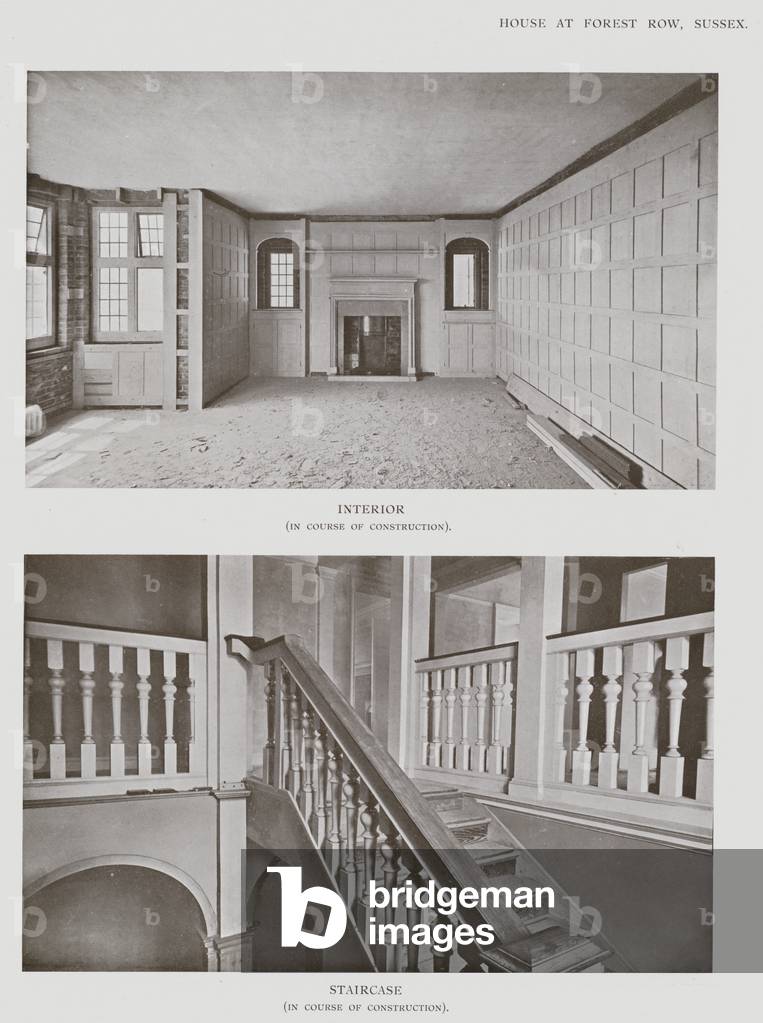 House at Forest Row, Sussex, Interior, Staircase (b/w photo)