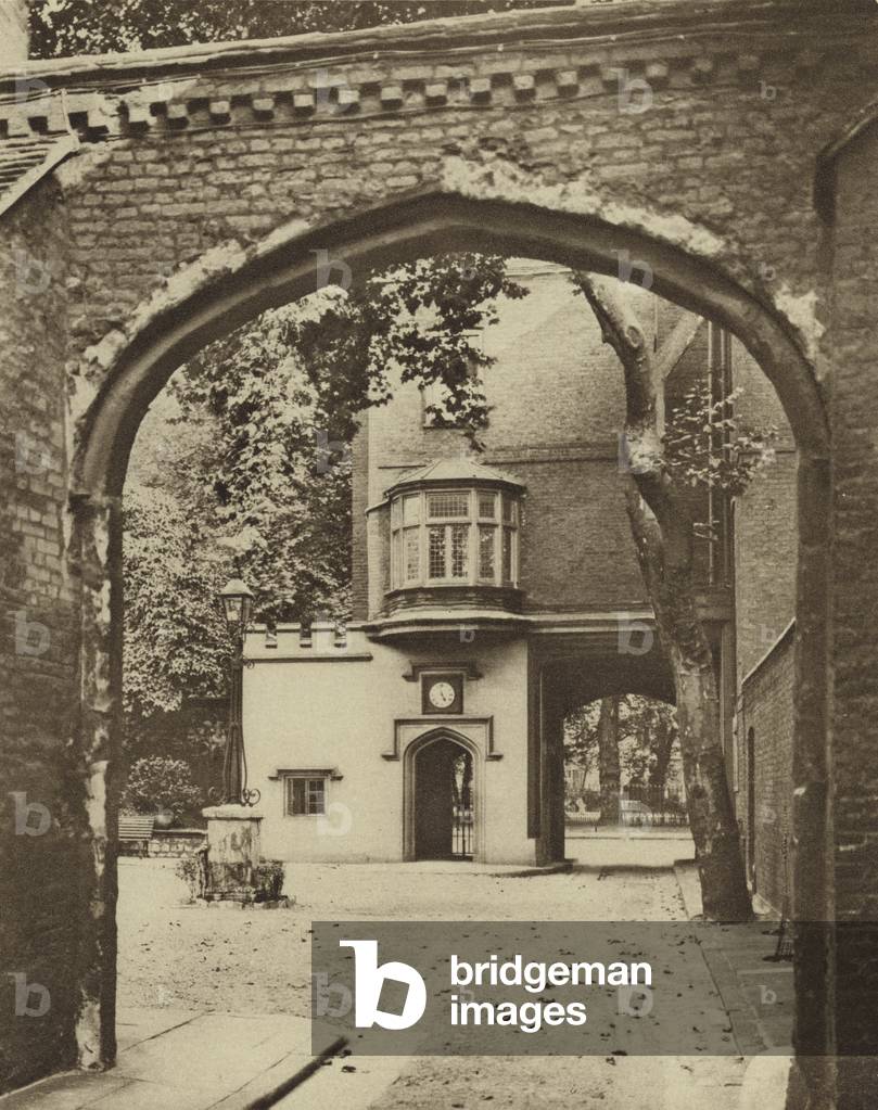 Entrance gate and courtyard of the Charterhouse, Smithfield (b/w photo)