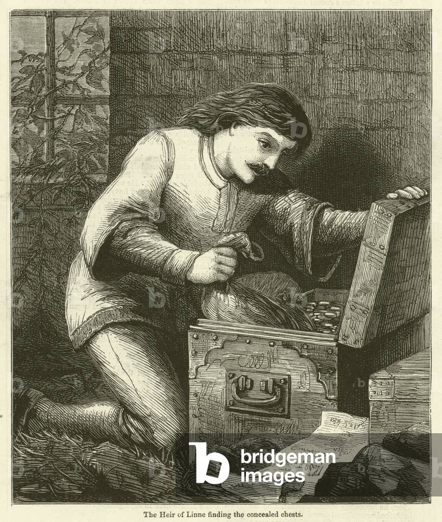 The Heir of Linne finding the concealed chests (engraving)