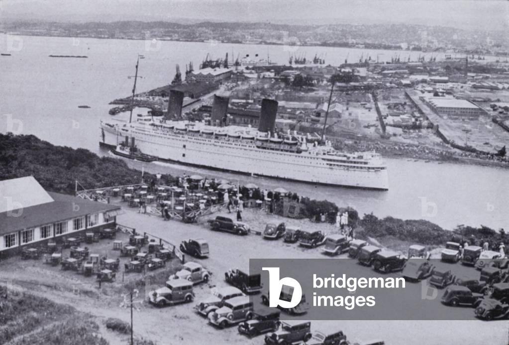 Empress of Britain Entering Durban Harbour (b/w photo)