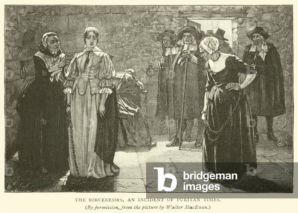 The sorceresses, an incident of Puritan times (engraving)