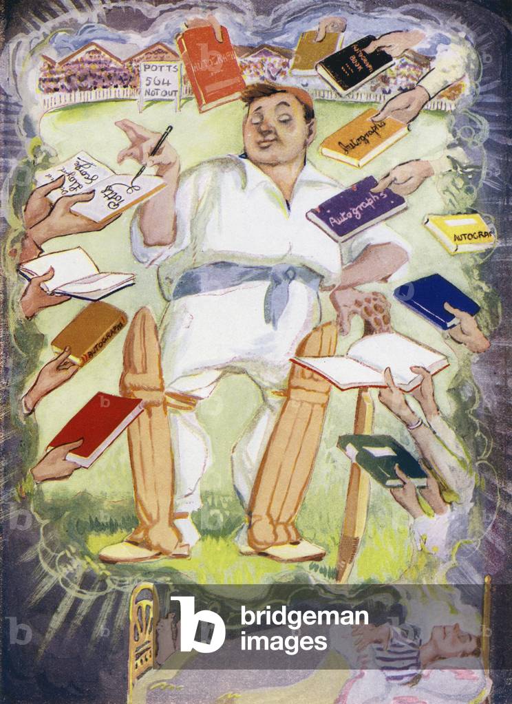 The dream of Potts Minor before the school cricket match (colour litho)