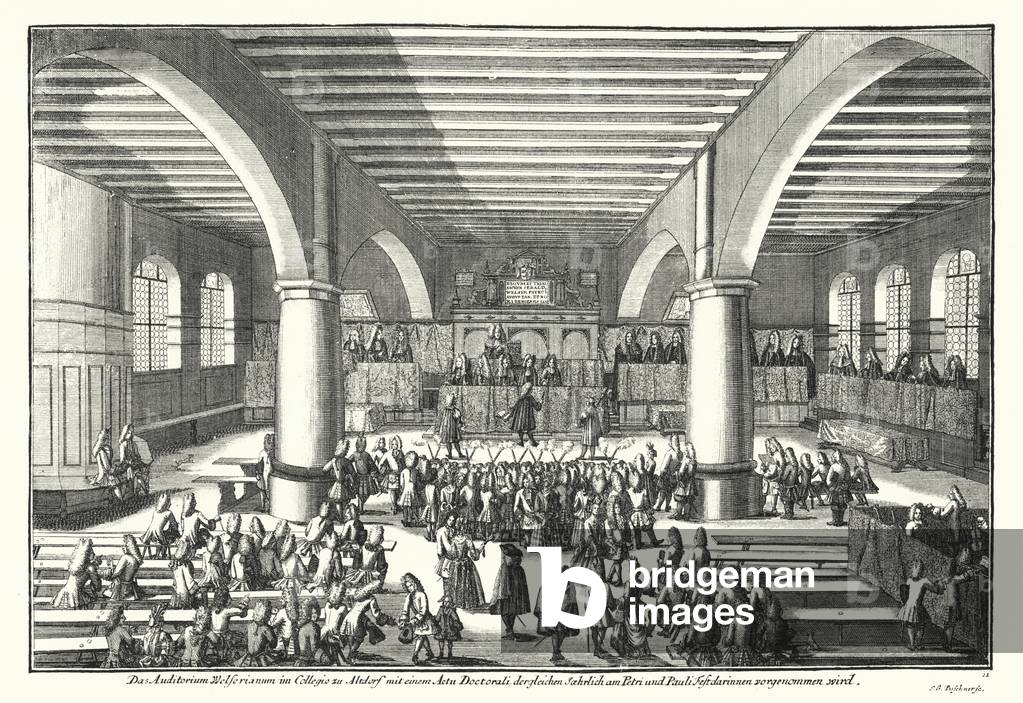 Ceremony awarding a doctorate at the University of Altdorf, Bavaria (engraving)