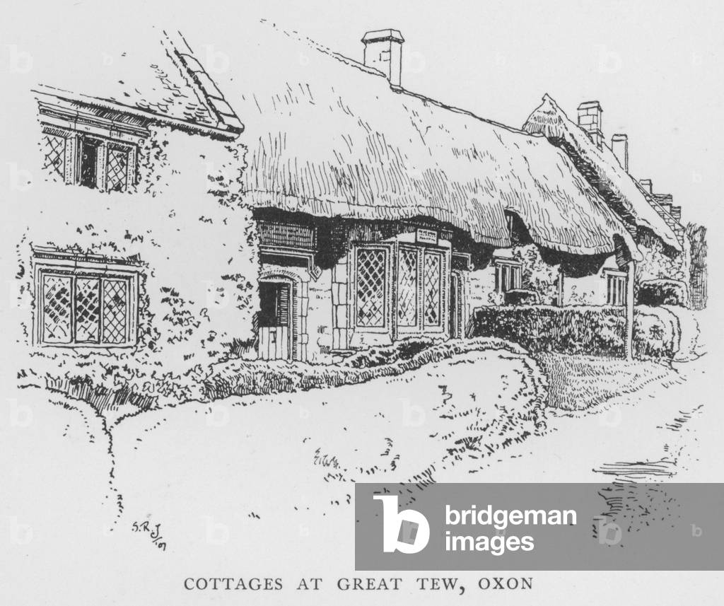 Cottages at Great Tew, Oxfordshire (litho)
