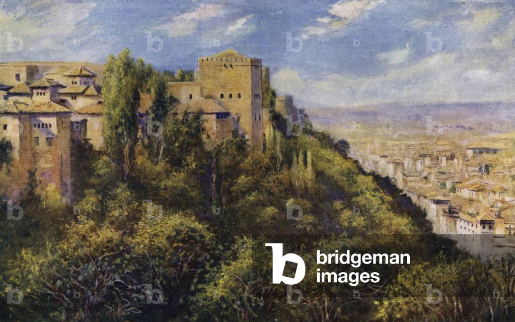 View of Granada and the Alhambra (colour litho)