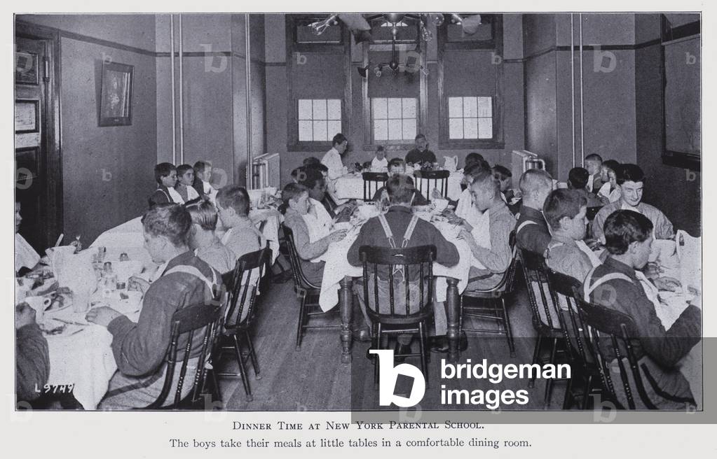 New York School Enquiry, 1911-13: Dinner Time at New York Parental School (b/w photo)