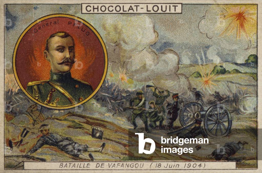 General Pflug, and the Battle of Vafangou, Russo-Japanese War, 18 Jume 1904 (chromolitho)