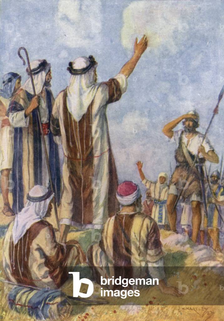 Meeting of Jacob and Esau, Genesis XXXIII (colour litho)