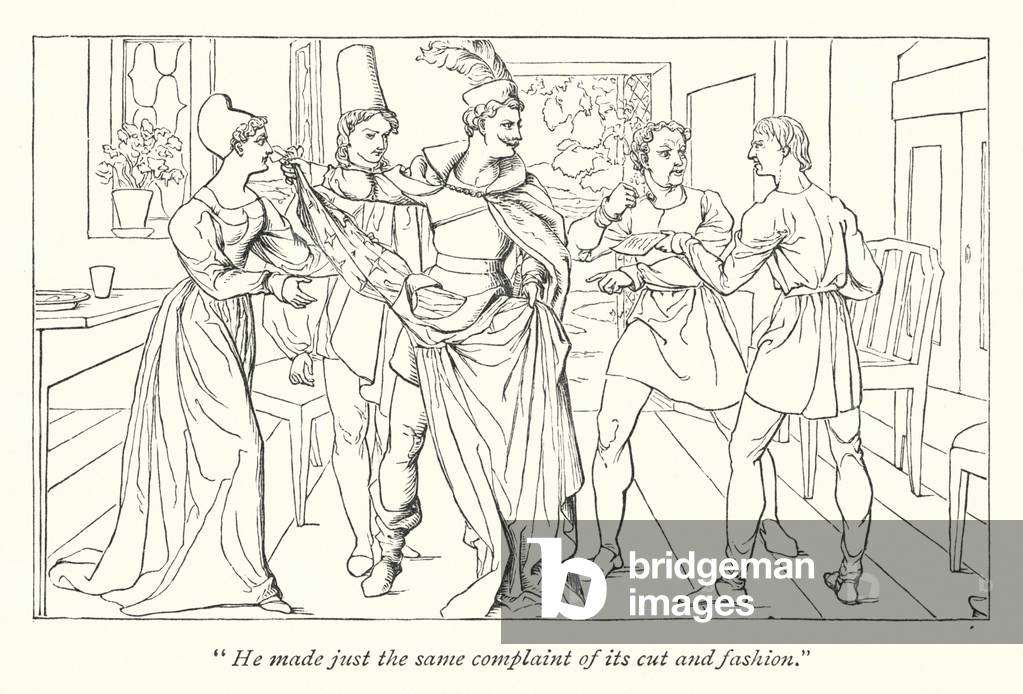 Shakespeare's The Taming Of The Shrew; Petruchio and the tailor (engraving)
