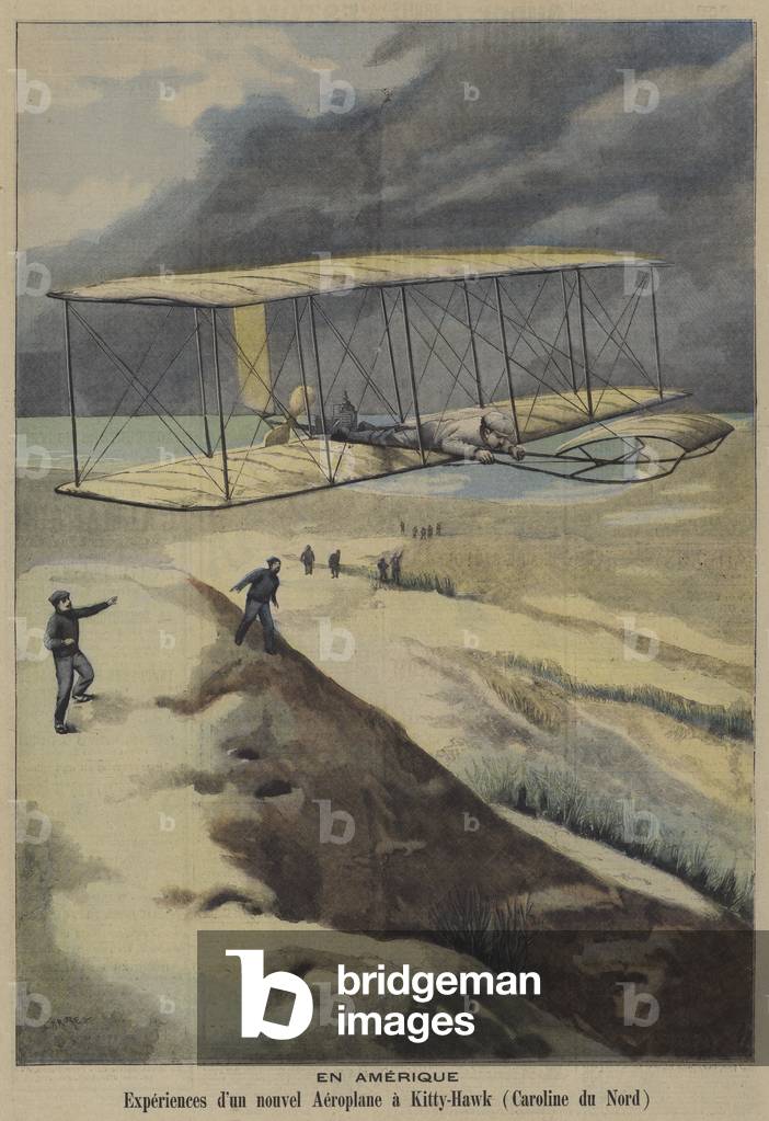 Flight of the Wright Brothers' aeroplane at Kitty Hawk, North Carolina, 1904  (litho)