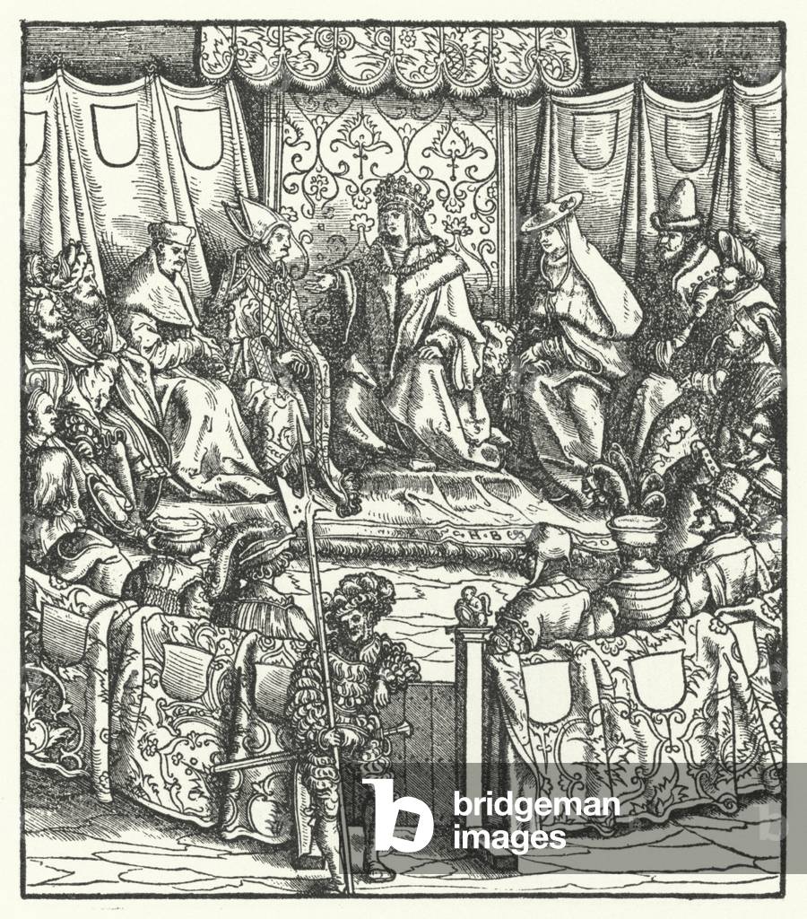 The Holy Roman Emperor Maximilian I negotiating with the Hungarians, 1499 (engraving)