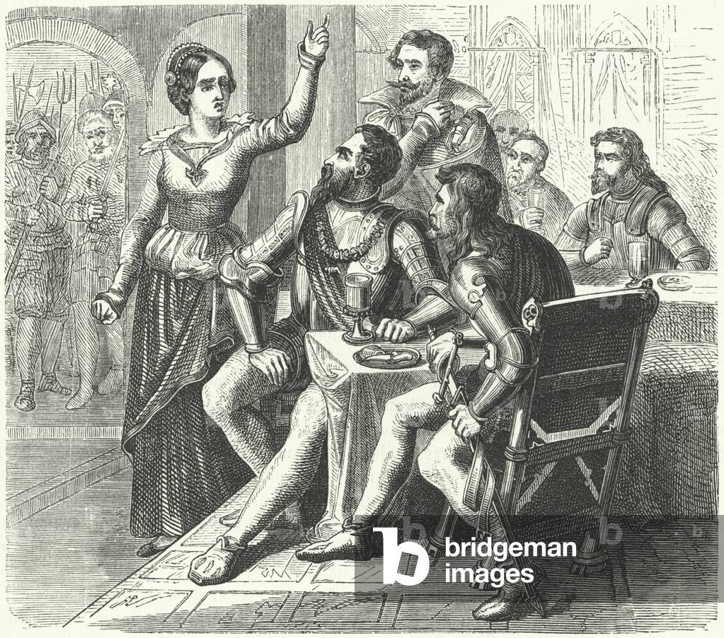 Catherine of Schwarzburg threatening the Duke of Alba (engraving)