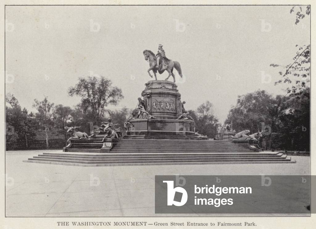 Philadelphia: The Washington Monument, Green Street Entrance to Fairmount Park (b/w photo)