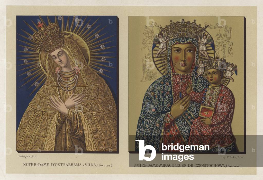 Notre-Dame D'Ostrabrama a Vilna, Pologne; Notre-Dame Miraculeuse De Czenstochowa, Pologne (chromolitho)