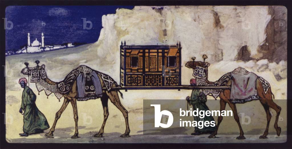 Camels with a Ceremonial Palanquin (colour litho)
