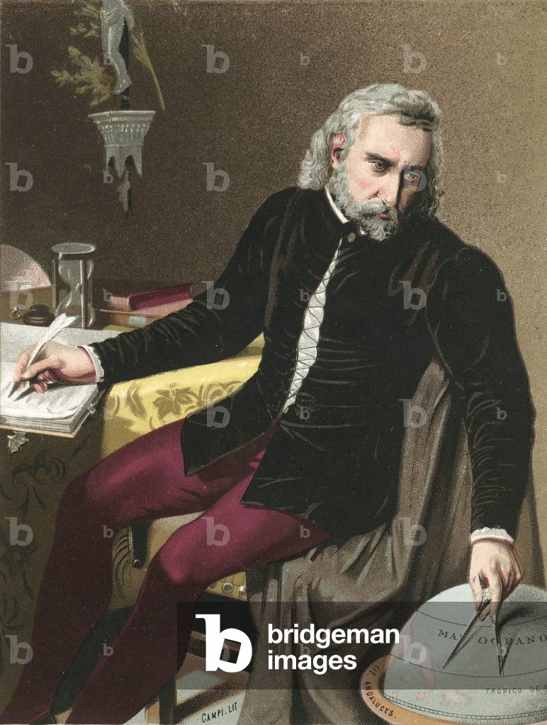 Christopher Columbus with globe (chromolitho)
