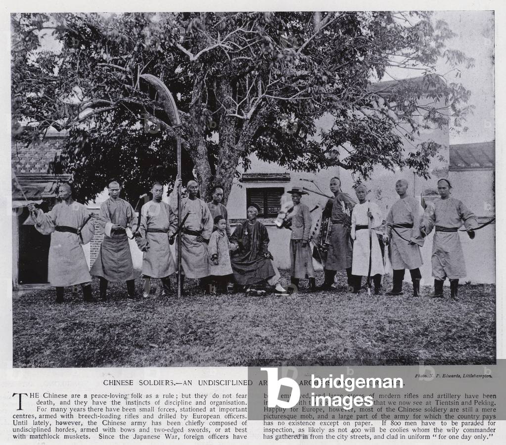 Chinese soldiers, an undisciplined army of archers and swordsmen (b/w photo)