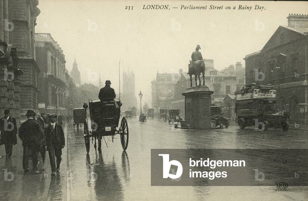 Parliament Street in the rain, London (b/w photo)