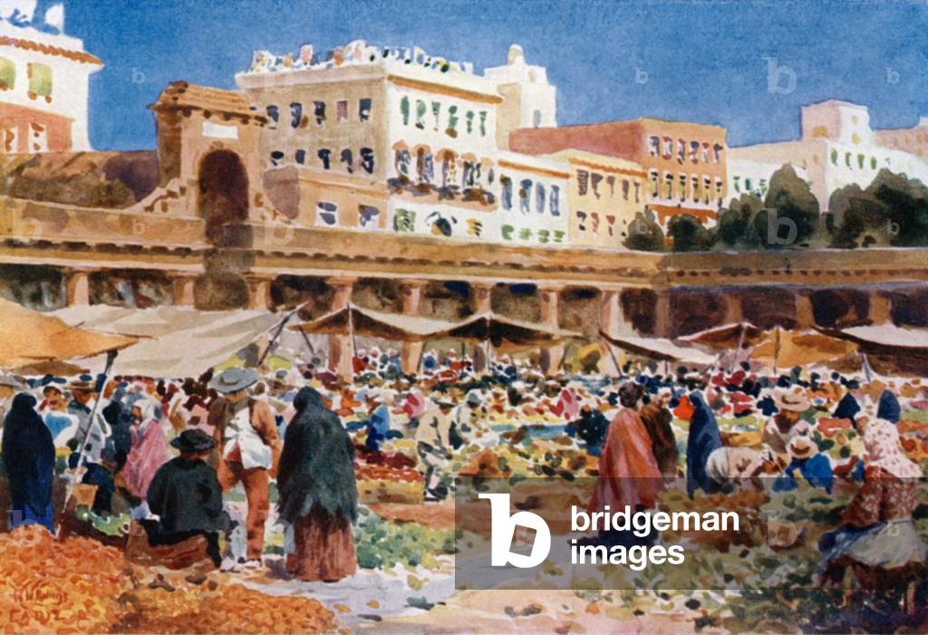 Cadiz, the market place (colour litho)