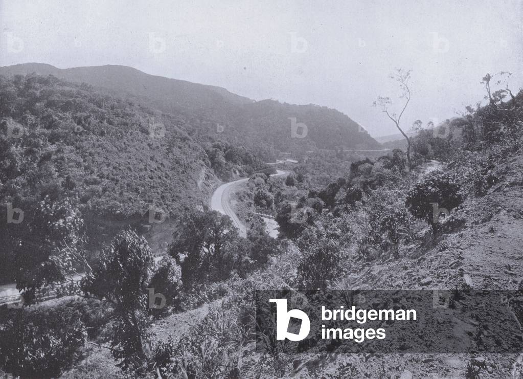 Nanu Oya Pass, the Road and Railway Line to Nuwara Eliya (b/w photo)