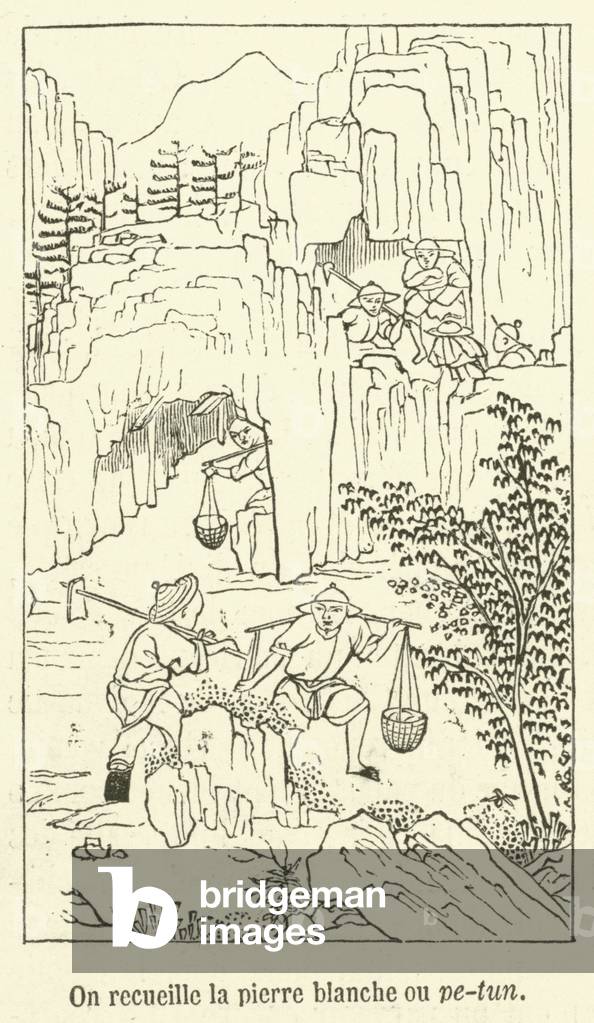 On recueille la pierre blanche ou pe-tun (engraving)