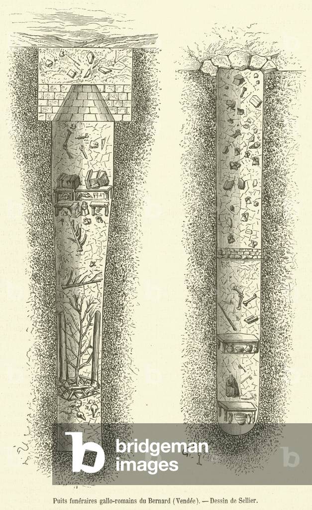 Puits funeraires gallo-romains du Bernard, Vendee (engraving)