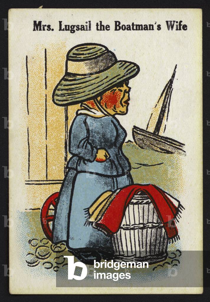 Playing card: Mrs Lugsail the Boatman's Wife (colour litho)