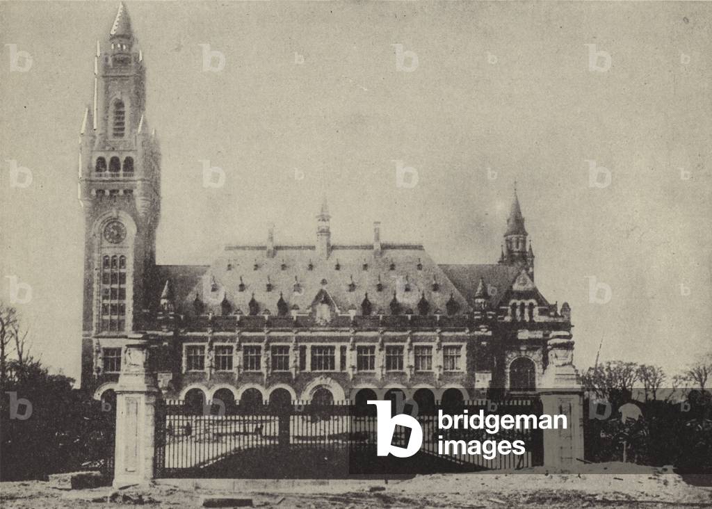 The Peace Palace at The Hague, Netherlands (b/w photo)