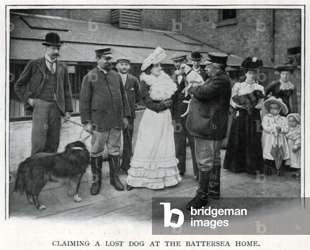 Claiming a Lost Dog at the Battersea Home (b/w photo)