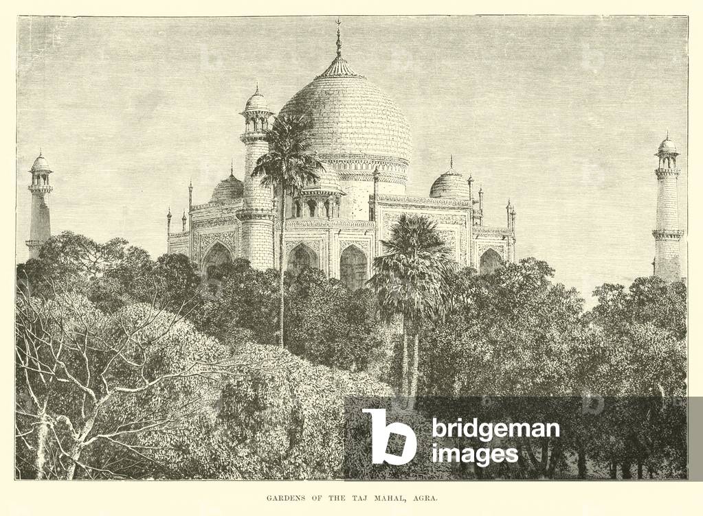 Gardens of the Taj Mahal, Agra (engraving)