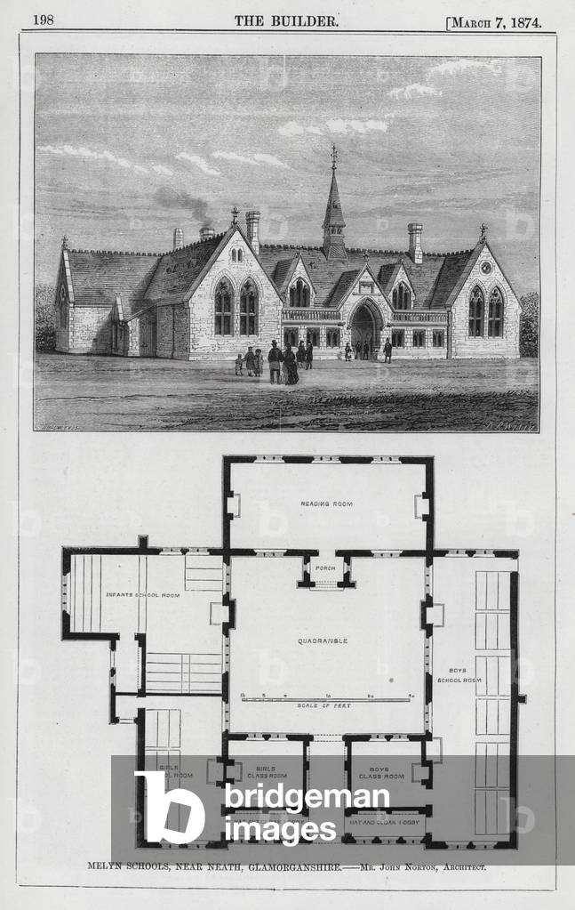 Melyn Schools, near Neath, Glamorganshire (engraving)