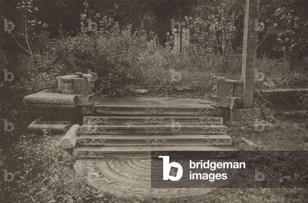 Ruined Cities of Ceylon: Moonstone and Steps (b/w photo)