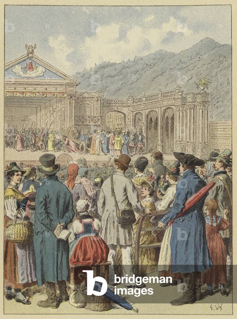 Le Mystere de la Passion a Oberammergau (colour litho)
