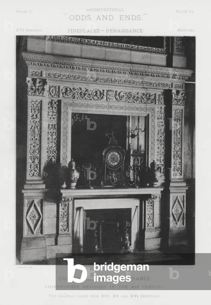 Fireplace: Chateau De Pau, Pau, France (b/w photo)