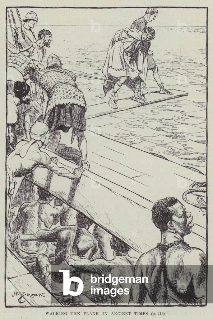 Walking the plank in ancient times (engraving)