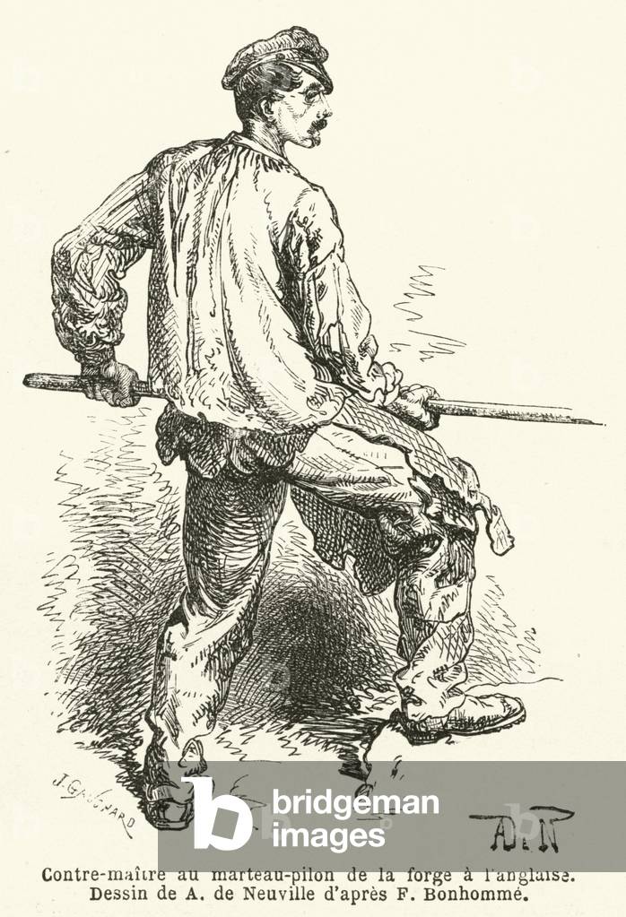 Contre-maitre au marteau-pilon de la forge a l'anglaise (engraving)
