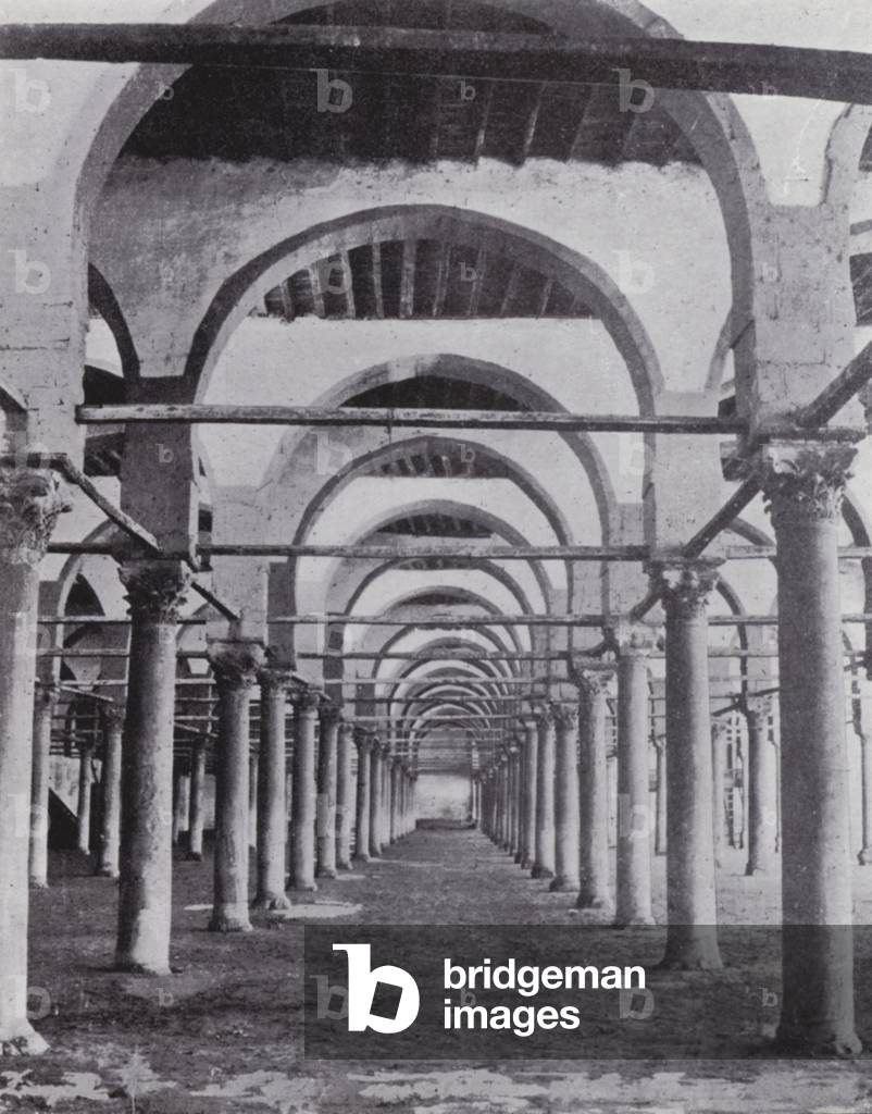 Egypt: Amru's Mosque, Interior View (b/w photo)