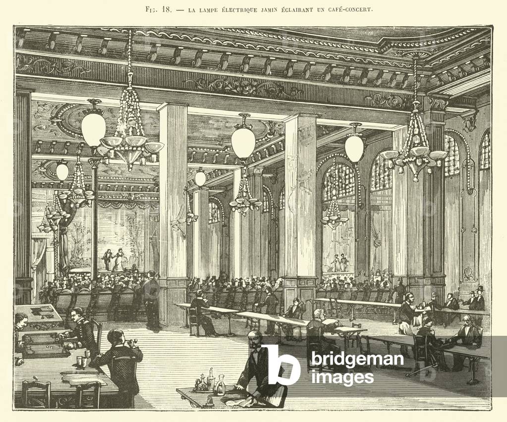 La Lampe Electrique Jamin Eclairant Un Cafe-Concert (engraving)