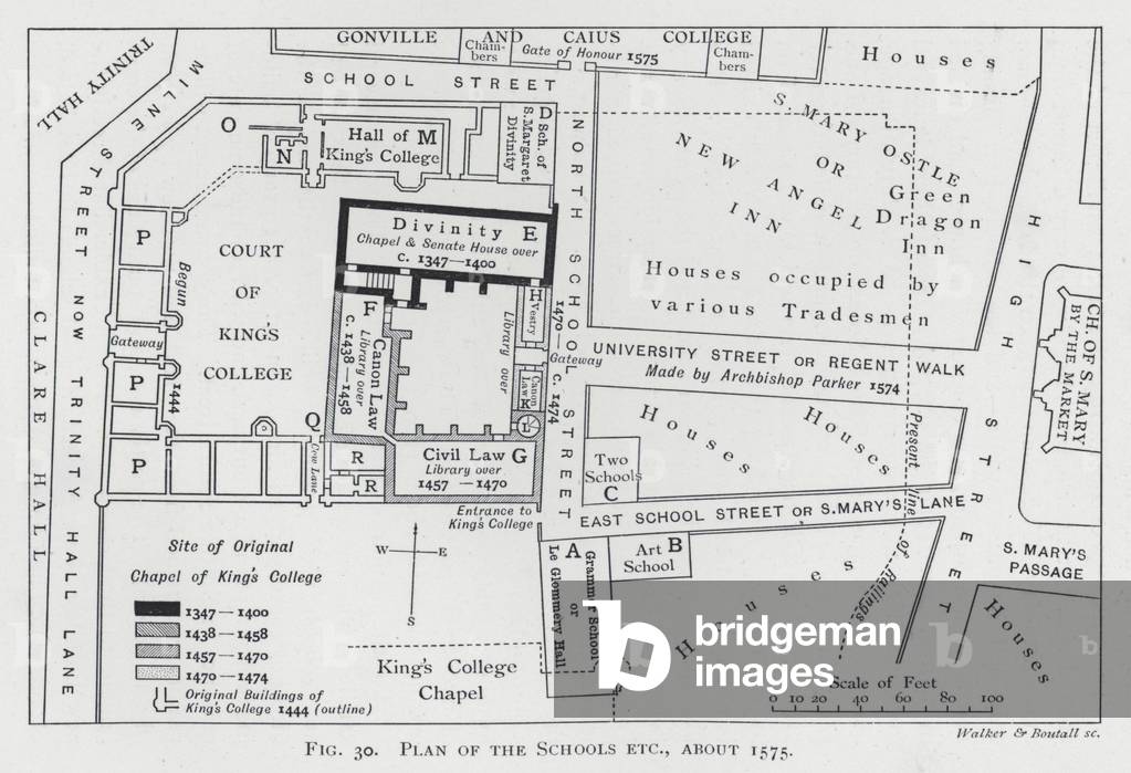 Plan of the Schools etc, about 1575 (engraving)