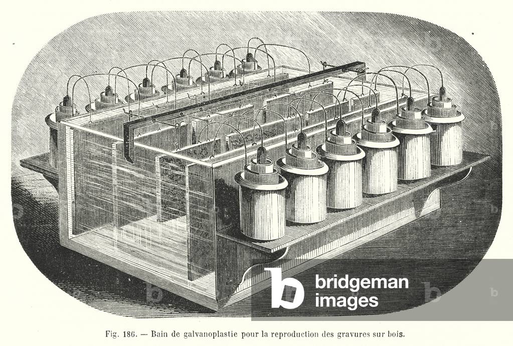 Bain de galvanoplastie pour la reproduction des gravures sur bois (engraving)