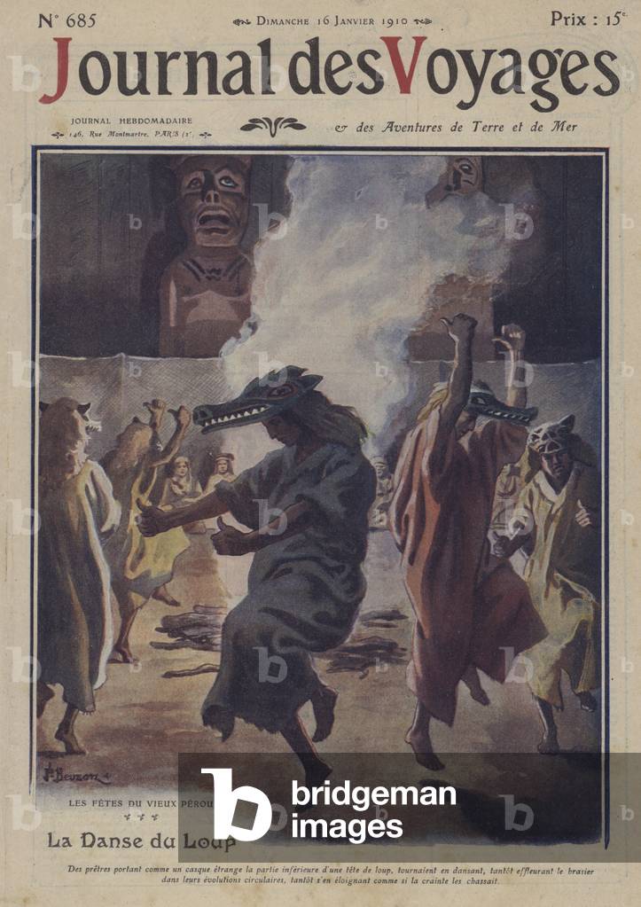 The wolf dance, festival in ancient Peru (colour litho)