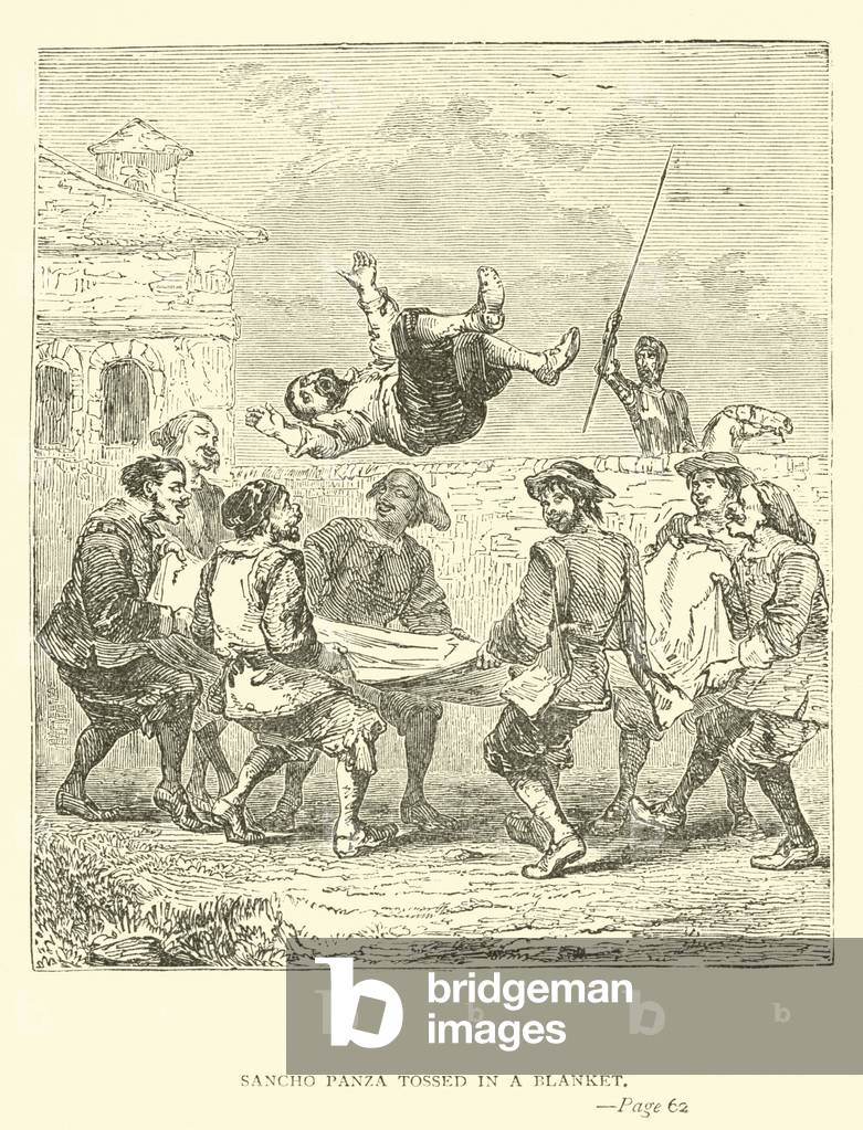 Sancho Panza tossed in a blanket (engraving)