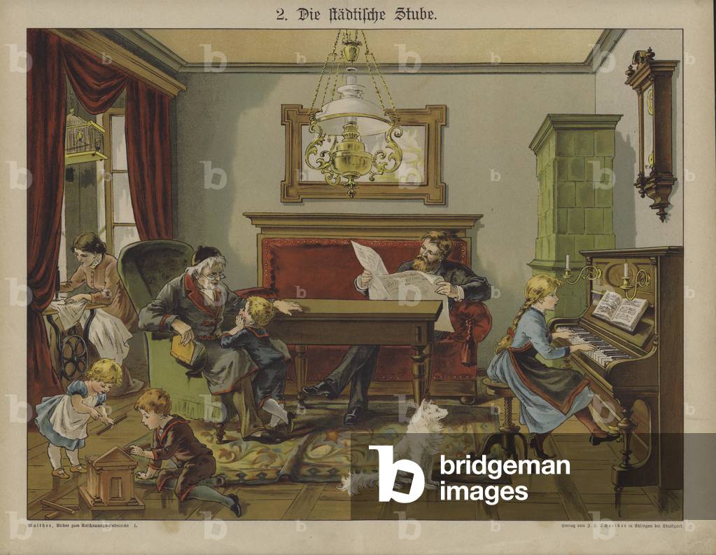 Sitting room in town (colour litho)