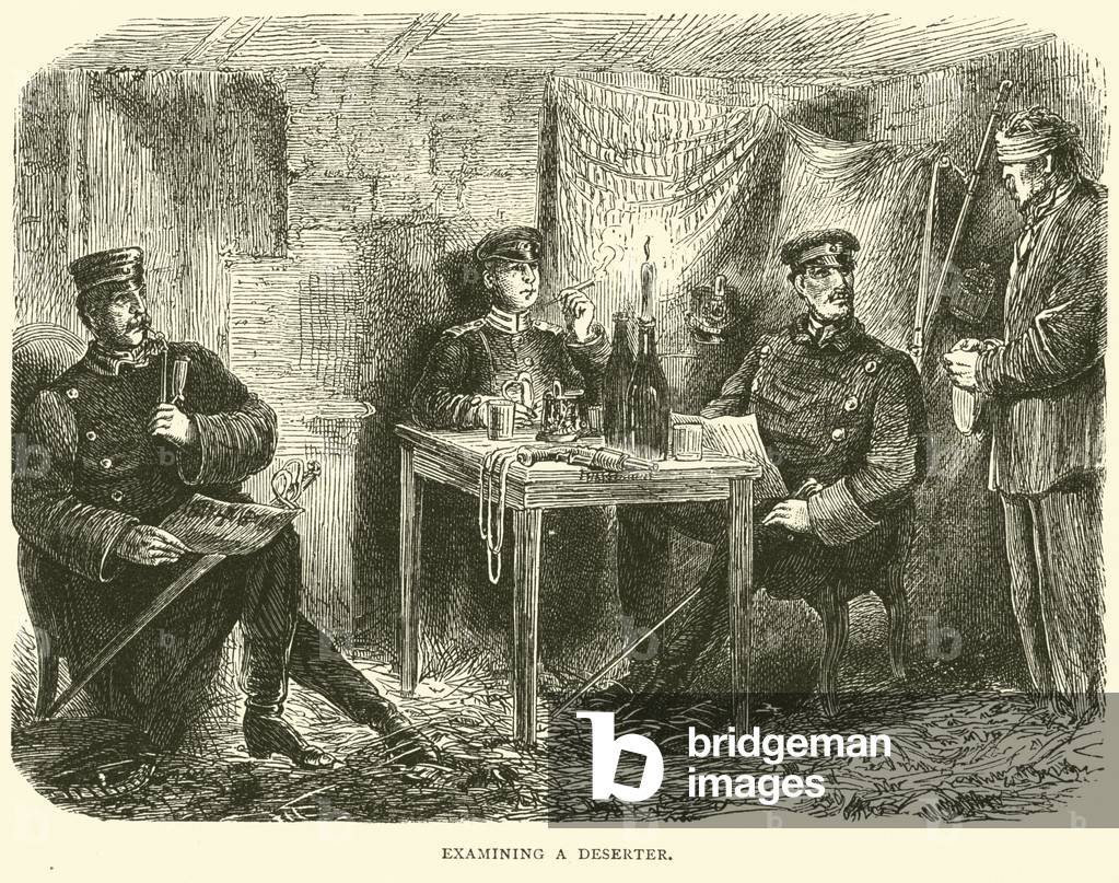 Examining a deserter, February 1871 (engraving)