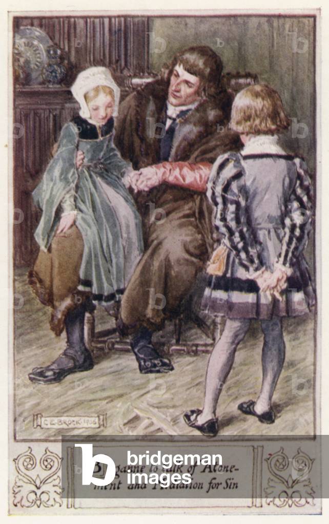 Beganne to talk of Atonement and Mediation for Sin (colour litho)