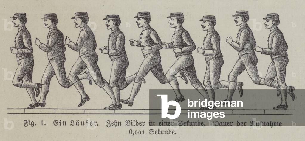 Ten pictures of a running man taken in one second (engraving)