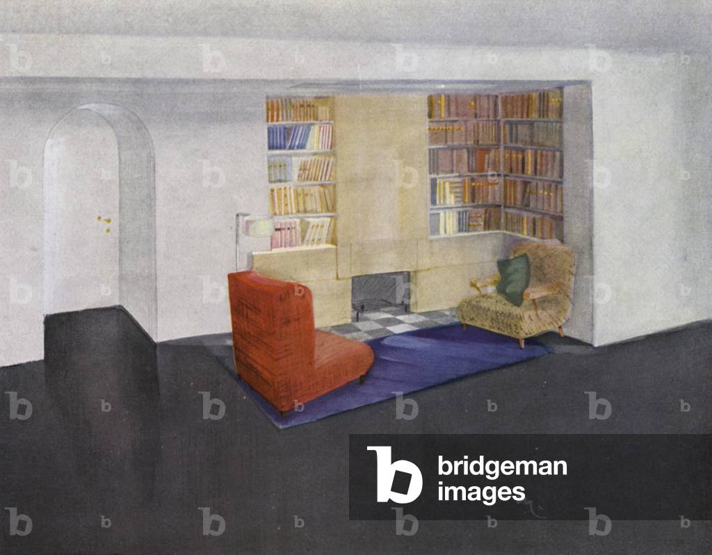 1930s interiors: Corner of a living-room (colour litho)