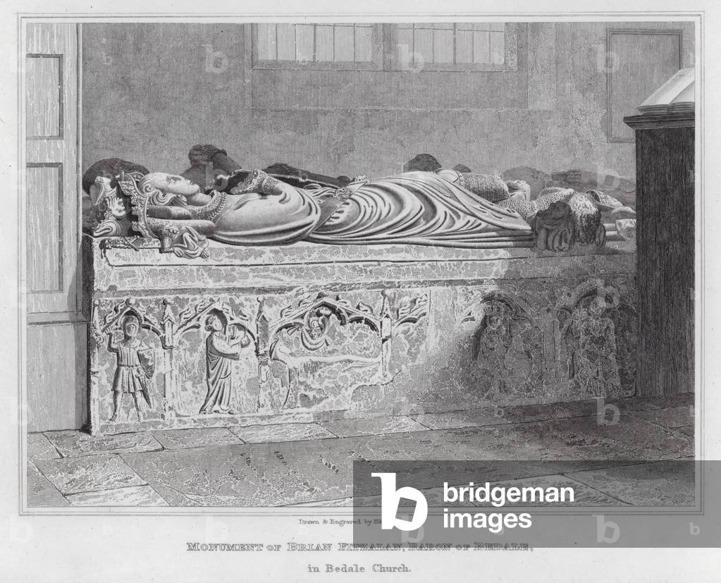Monument of Brian Fitzalan, Baron of Bedale, in Bedale Church (engraving)