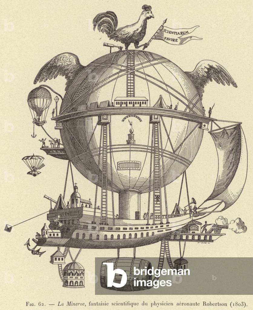 La Minerve, fantaisie scientifique du physicien aeronaute Robertson (1803) (engraving)