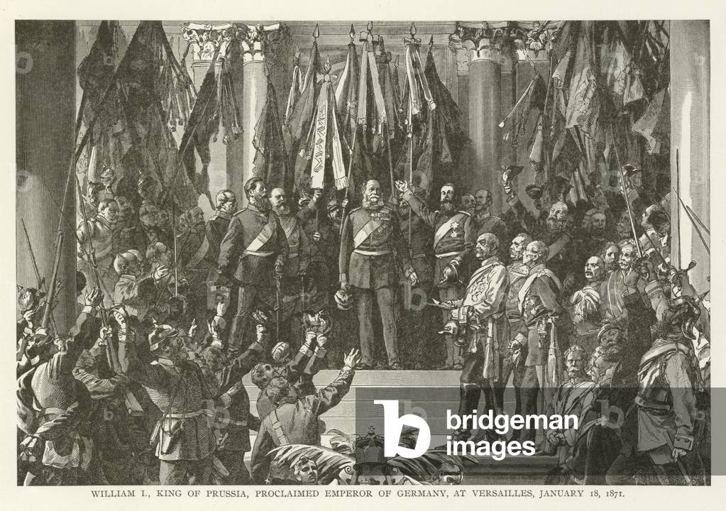 William I, King of Prussia, proclaimed Emperor of Germany, at Versailles, 18 January 1871 (engraving)